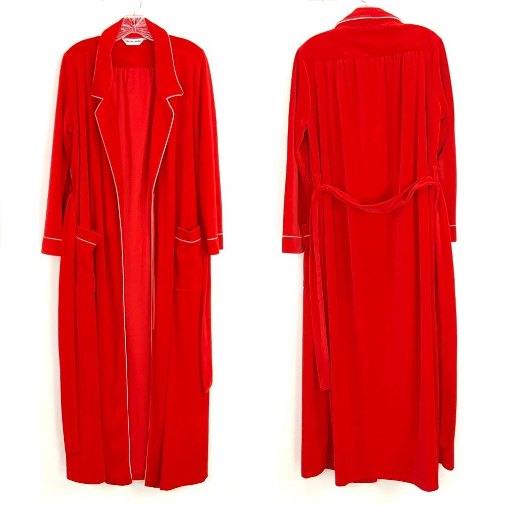 Vintage 80s Pierre Cardin Red Maxi Robe With White Piping Sz M - Picture 11 of 16